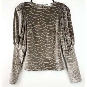Anthropologie THML Wave Textured Velvet Beige Brown Structured Blouse, XS